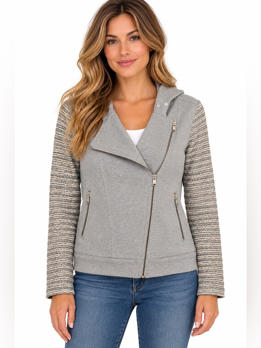 KUT from the Kloth Gray Asymmetrical Zip Hoodie Jacket M NWT